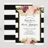 Moderne Bloemen Glam Zwart Witte Strepen Bruid Kaart (Voorkant / Achterkant)