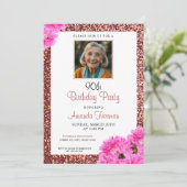 Moderne Bloemen Glitter 90ste Verjaardag Kaart (Staand voorkant)