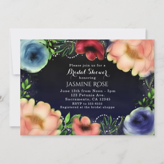 Moderne Bloemen Glow Chic Evening Party Uitnodigin Kaart (Voorkant)