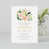 Moderne Bloemen Gouden Kruis Meisjes Eerste Commun Folie Uitnodiging (Staand Voorkant)