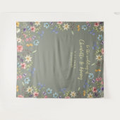 Moderne Bloemen Groene Trouwfoto Achtergrond Wandkleed (Voorkant (horizontaal))