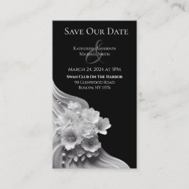 Moderne Bloemen Huwelijk-Zwart en Wit Visitekaartje