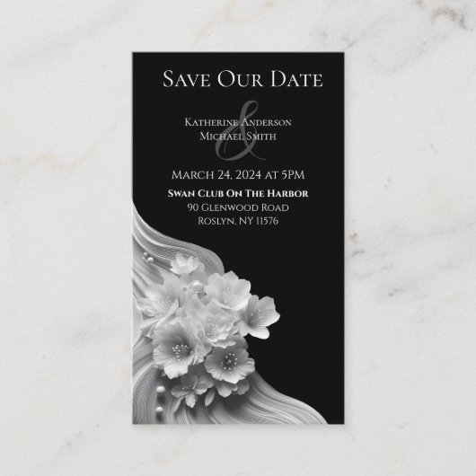 Moderne Bloemen Huwelijk-Zwart en Wit Visitekaartje (Voorkant)