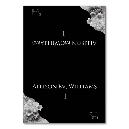 Moderne Bloemen Huwelijk Zwart en Wit Vlees Icon Kaart (Voorkant)