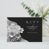 Moderne Bloemen Huwelijk Zwart-wit Bloem RSVP Kaartje (Staand voorkant)