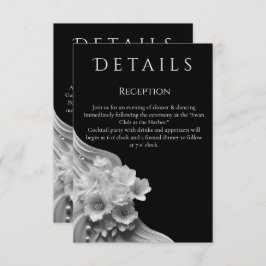 Moderne Bloemen Huwelijk Zwart-wit Informatiekaartje