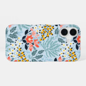 Moderne bloemen in blauw iPhone 16 hoesje (Achterkant horizontaal)