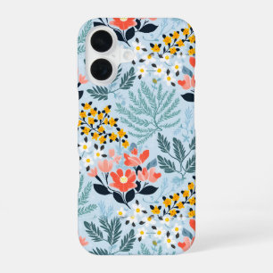 Moderne bloemen in blauw iPhone 16 hoesje