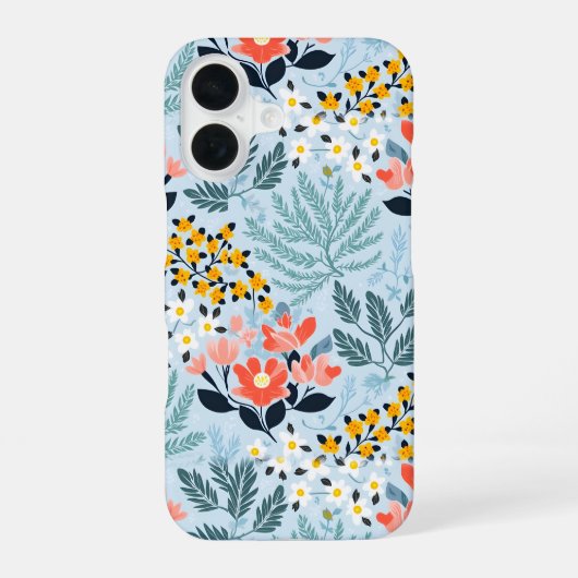 Moderne bloemen in blauw iPhone 16 hoesje (Achterkant)