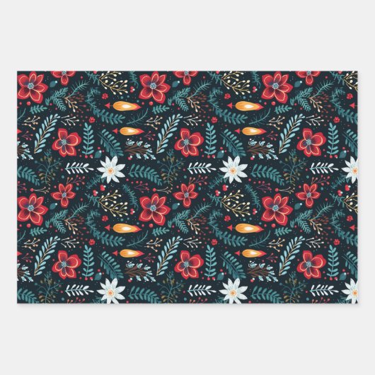 Moderne Bloemen Kerstmis Inpakpapier Vel (Voorkant 2)