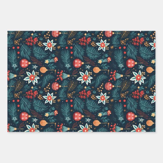 Moderne Bloemen Kerstmis Inpakpapier Vel (Voorkant)