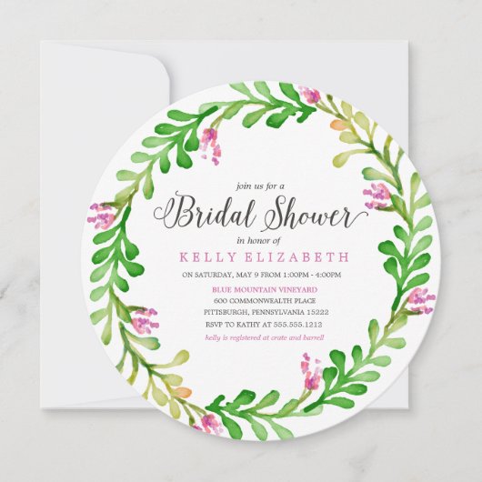 MODERNE BLOEMEN KRANS bruids douche uitnodiging (Voorkant)