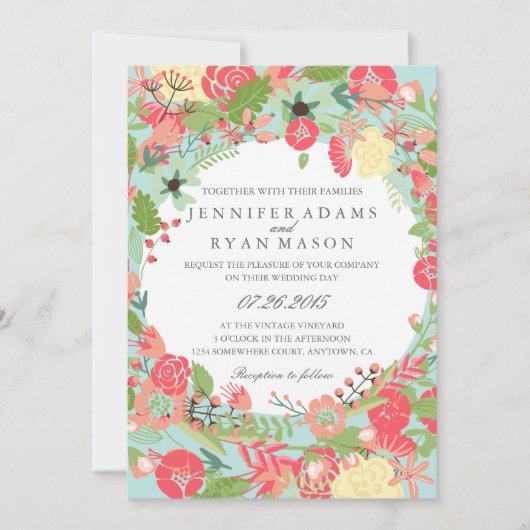 MODERNE BLOEMEN KRANS BRUILOFT UITNODIGING (Voorkant)