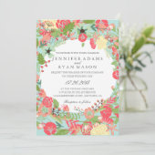 MODERNE BLOEMEN KRANS BRUILOFT UITNODIGING (Staand voorkant)