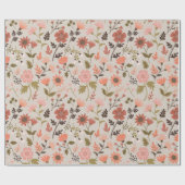 Moderne bloemen laten roze roestvrij cadeaupapier (Vlak)