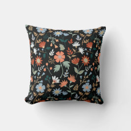 Moderne bloemen laten zwart Oranje blauw afdrukken Kussen