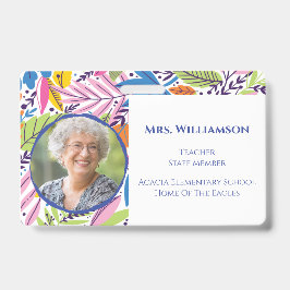 Moderne bloemen leraar personeel foto ID Badge