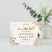 Moderne Bloemen Licht Goud Quinceanera Save the Da Briefkaart (Staand voorkant)