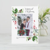 Moderne Bloemen lijst Vakantie Bruiloft Aankondigi Bedankkaart (Staand voorkant)