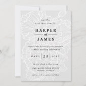 Moderne bloemen lineart klaprozen wit grijs bruilo kaart (Voorkant)