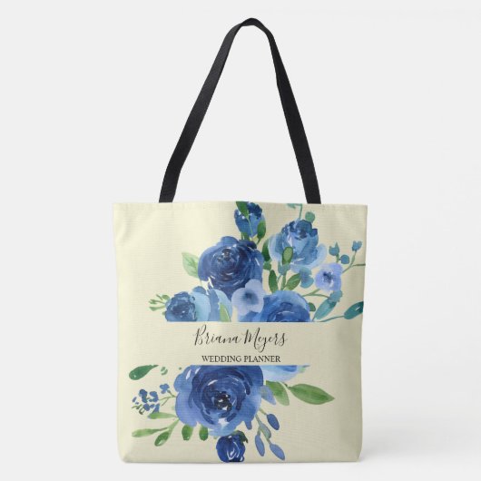 Moderne Bloemen Marine Blauw Geel Bedrijf Tote Bag (Voorkant)