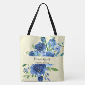 Moderne Bloemen Marine Blauw Geel Bedrijf Tote Bag (Achterkant)