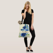Moderne Bloemen Marine Blauw Geel Bedrijf Tote Bag (Op model)