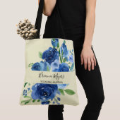 Moderne Bloemen Marine Blauw Geel Bedrijf Tote Bag (Dichtbij)