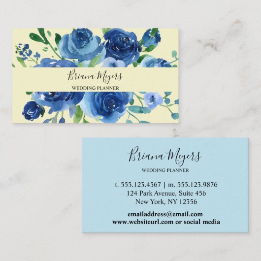 Moderne Bloemen Marine Blauw Geel Bedrijf Visitekaartje (Voorkant / Achterkant)