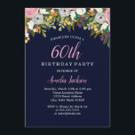 Moderne Bloemen Marine Roze 60e Verjaardag Kaart<br><div class="desc">Birthday-uitnodigingen in de Little Bayleigh Store!</div>