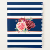 Moderne Bloemen Marine Witte Streep Gepersonalisee Planner (Achterkant)