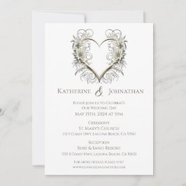 Moderne bloemen met een hart bruiloft kaart