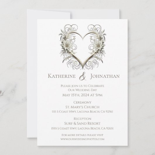 Moderne bloemen met een hart bruiloft kaart (Voorkant)