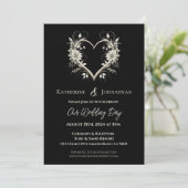 Moderne bloemen met een hart bruiloft kaart (Staand voorkant)