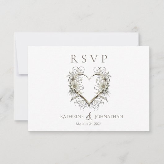 Moderne bloemen met een hart bruiloft RSVP kaartje (Voorkant)