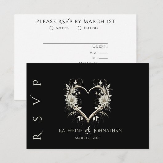 Moderne bloemen met een hart bruiloft RSVP kaartje (Voorkant / Achterkant)