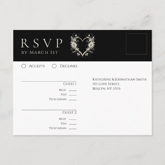 Moderne bloemen met een hart-RSVP-bruiloft Briefkaart (Achterkant)