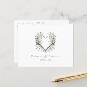 Moderne bloemen met een hart-RSVP-bruiloft Briefkaart