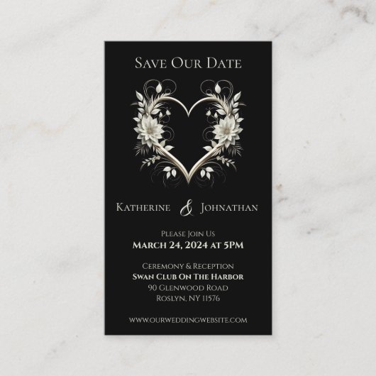 Moderne bloemen met een hart-Save the Date- Visitekaartje (Voorkant)