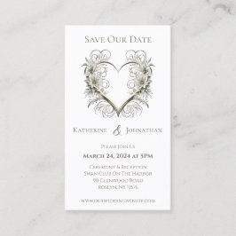 Moderne bloemen met een hart-Save the Date- Visitekaartje