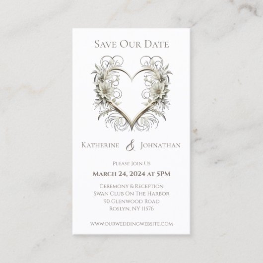 Moderne bloemen met een hart-Save the Date- Visitekaartje (Voorkant)