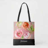 Moderne bloemen met feministisch Script-monogram Tote Bag (Voorkant)