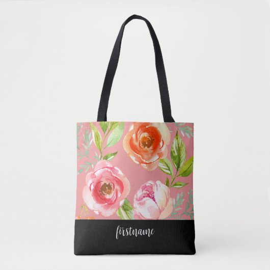 Moderne bloemen met feministisch Script-monogram Tote Bag (Voorkant)