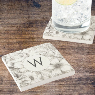 Moderne Bloemen Monogram Stenen Onderzetter