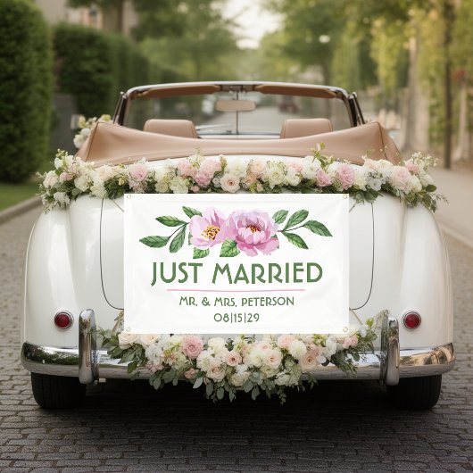 Moderne Bloemen Net Getrouwd Auto Banner