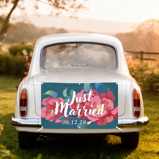Moderne bloemen net getrouwd banner