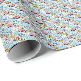 Moderne bloemen op blauw cadeaupapier