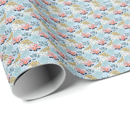 Moderne bloemen op blauw cadeaupapier (Rol Hoek)