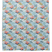 Moderne bloemen op blauw douchegordijn (Voorkant)