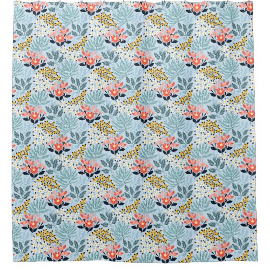 Moderne bloemen op blauw douchegordijn (Voorkant)